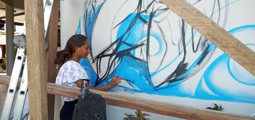 Our Ocean Our Identity: Solomon Islands, mural in progress, 2021