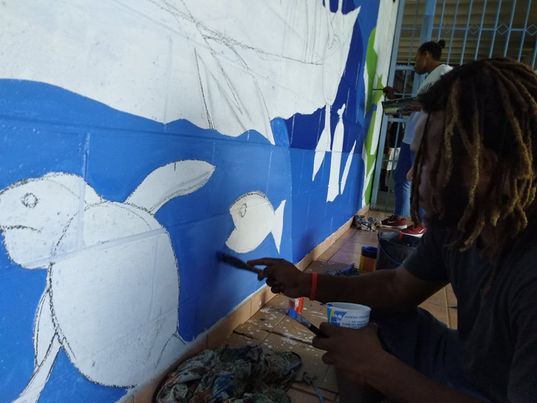 Our Ocean Our Identity: Papua New Guinea mural in progress, 2021