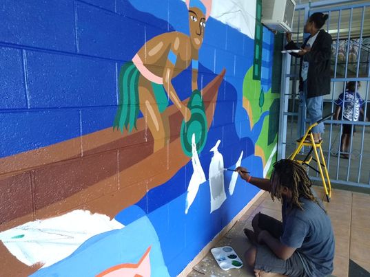 Our Ocean Our Identity: Papua New Guinea mural in progress, 2021